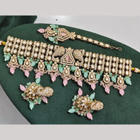 Rajwadi Collection Premium Pota Stone And Pearl Choker Necklace Set