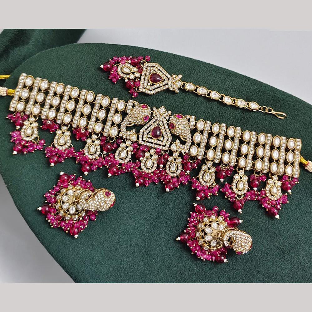 Rajwadi Collection Premium Pota Stone And Pearl Choker Necklace Set