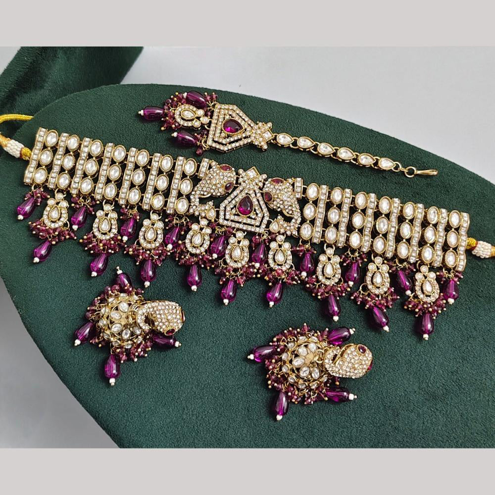 Rajwadi Collection Premium Pota Stone And Pearl Choker Necklace Set