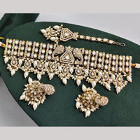 Rajwadi Collection Premium Pota Stone And Pearl Choker Necklace Set