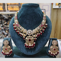 Rajwadi Collection Premium Pota Stone And Pearl Necklace Set