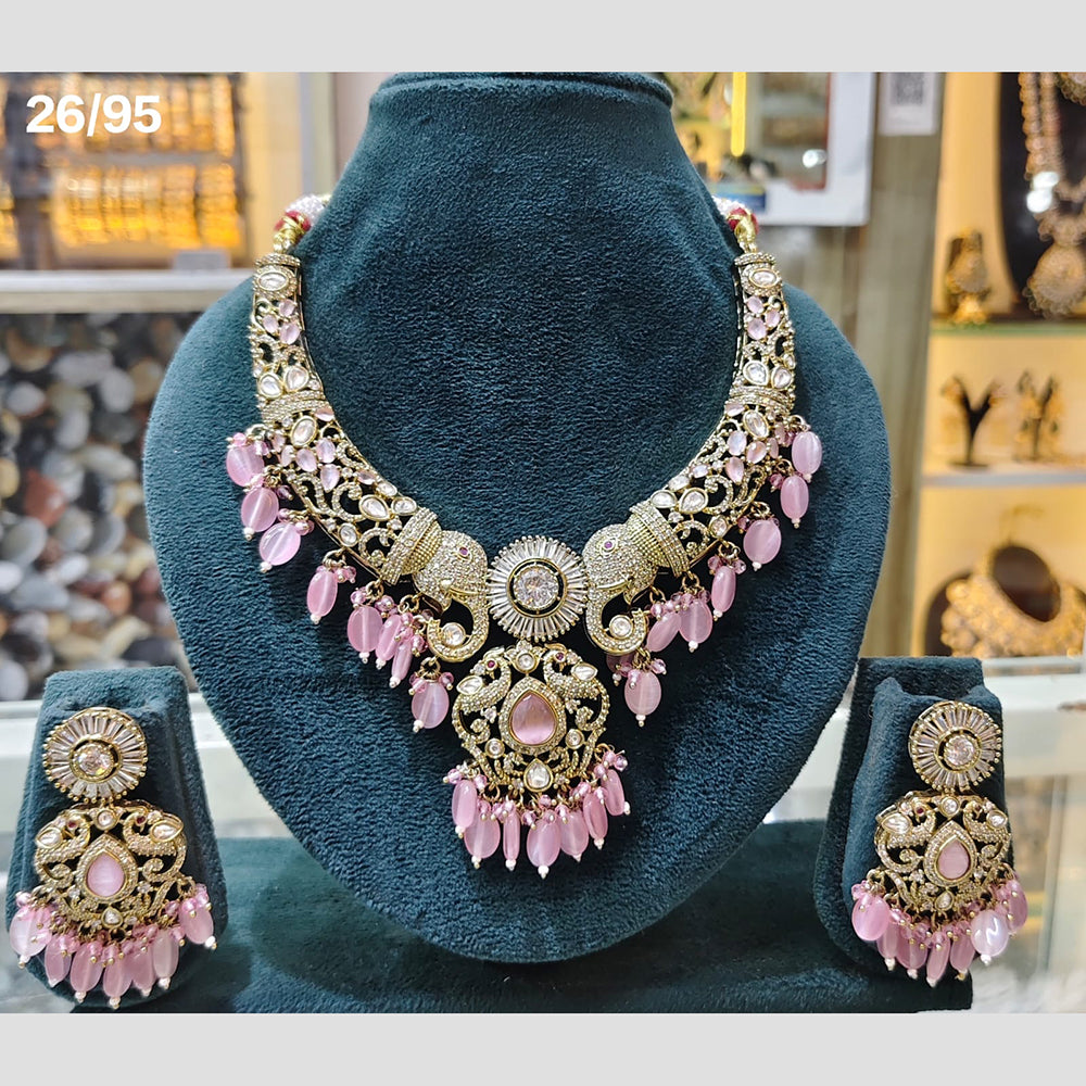 Rajwadi Collection Premium Pota Stone And Pearl Necklace Set