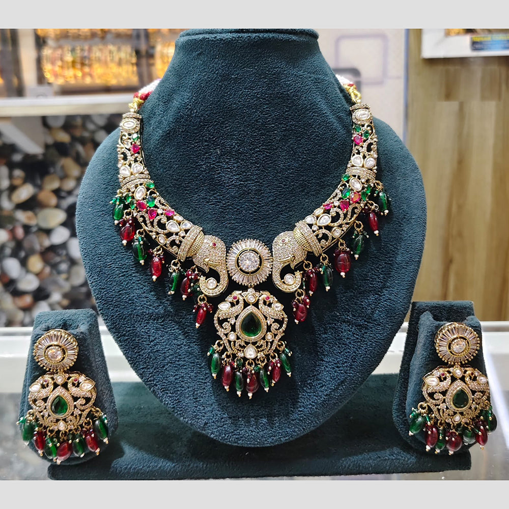 Rajwadi Collection Premium Pota Stone And Pearl Necklace Set