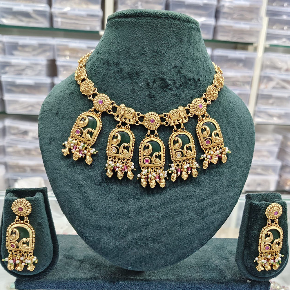 Rajwadi Collection Premium Pota Stone And Pearl Necklace Set