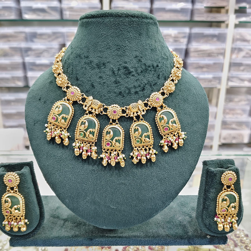 Rajwadi Collection Premium Pota Stone And Pearl Necklace Set