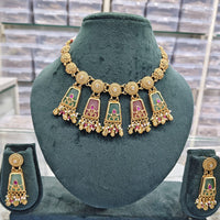 Rajwadi Collection Premium Pota Stone And Pearl Necklace Set