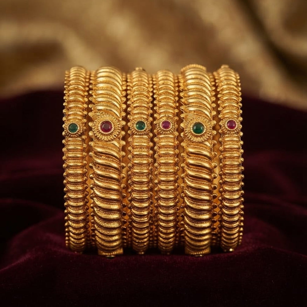 Rajwadi Collection Premium Pota Stone Bangles Set