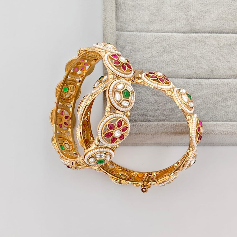 Rajwadi Collection Premium Pota Stone And Pearl Openable Bangles Set