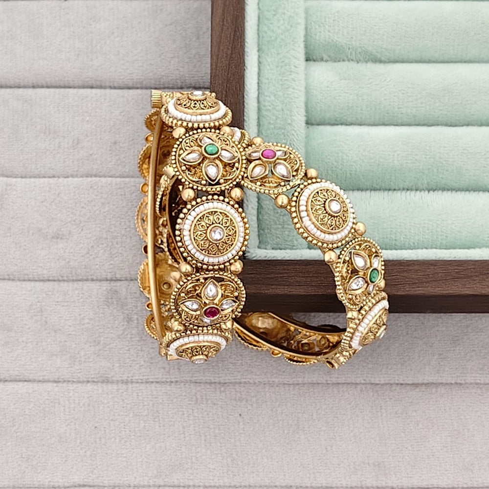Rajwadi Collection Premium Pota Stone And Pearl Openable Bangles Set