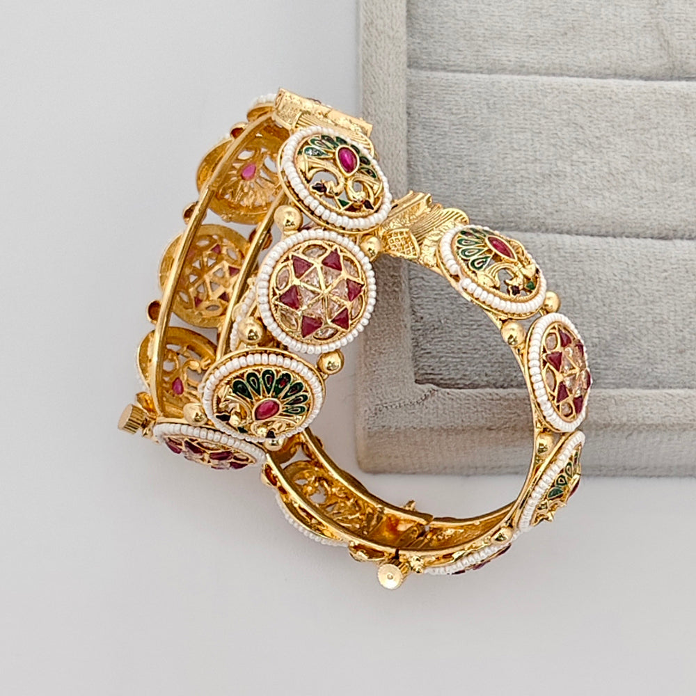 Rajwadi Collection Premium Pota Stone And Pearl Openable Bangles Set