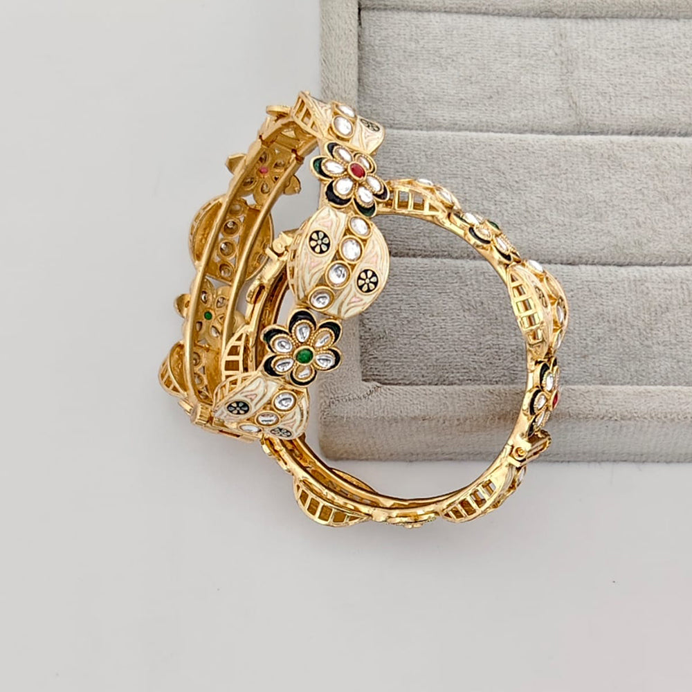 Rajwadi Collection Premium Pota Stone Meenakari Openable Bangles Set