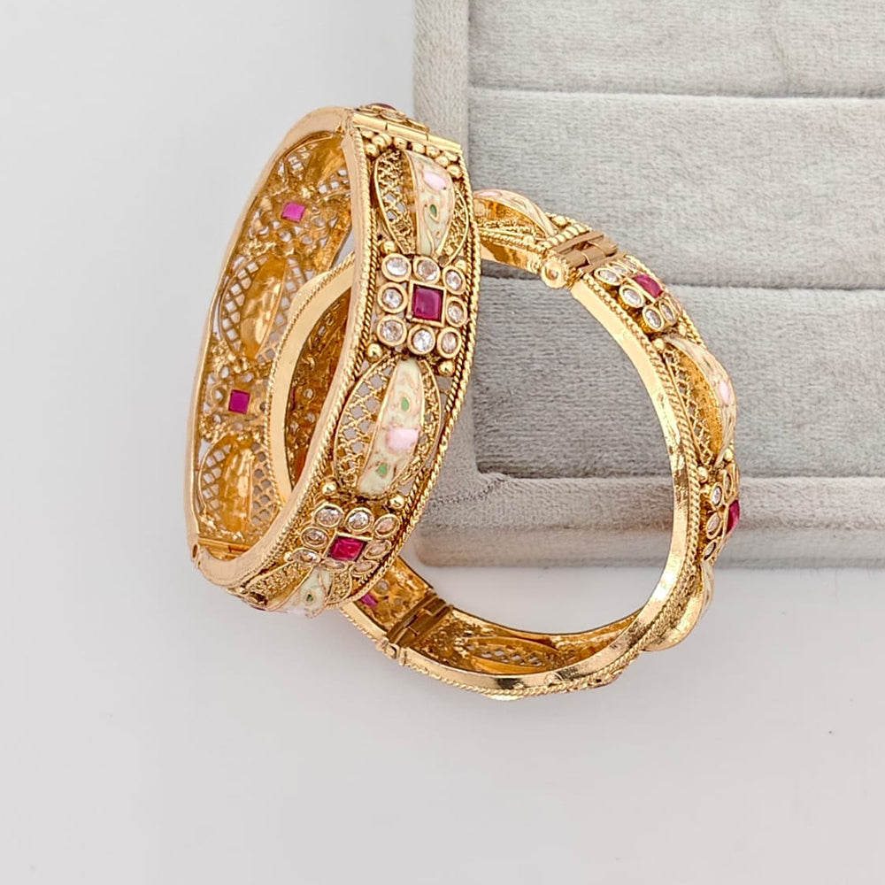 Rajwadi Collection Premium Pota Stone Meenakari Openable Bangles Set
