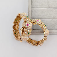 Rajwadi Collection Premium Pota Stone And Pearl Meenakari Openable Bangles Set