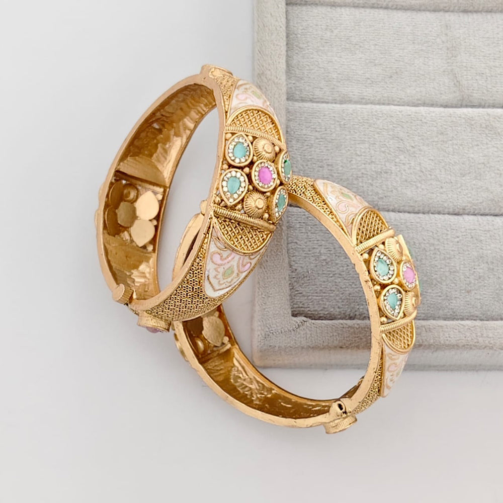 Rajwadi Collection Premium Pota Stone Meenakari Openable Bangles Set