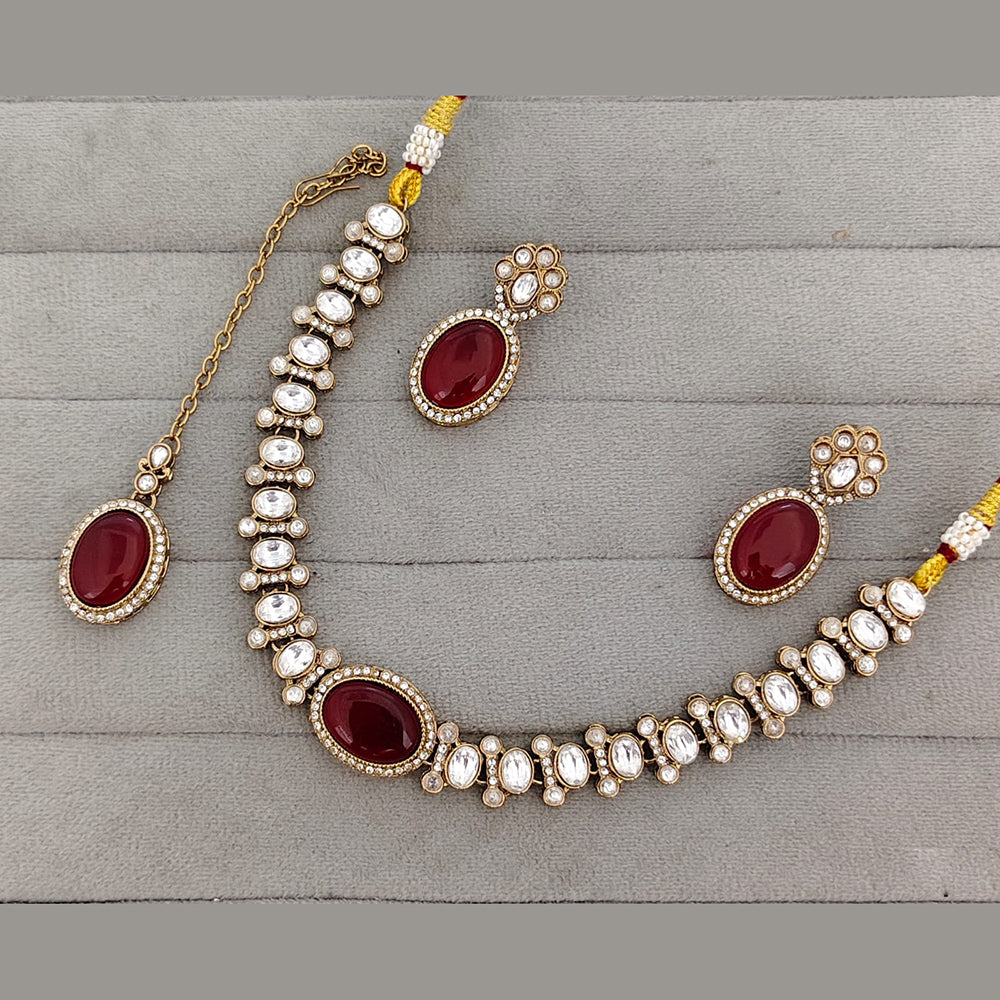Rajwadi Collection Premium Pota Stone Necklace Set