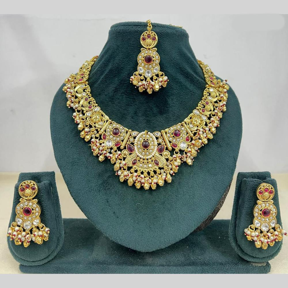 Rajwadi Collection Premium Pota Stone And Pearl Necklace Set