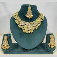 Rajwadi Collection Premium Pota Stone And Pearl Necklace Set