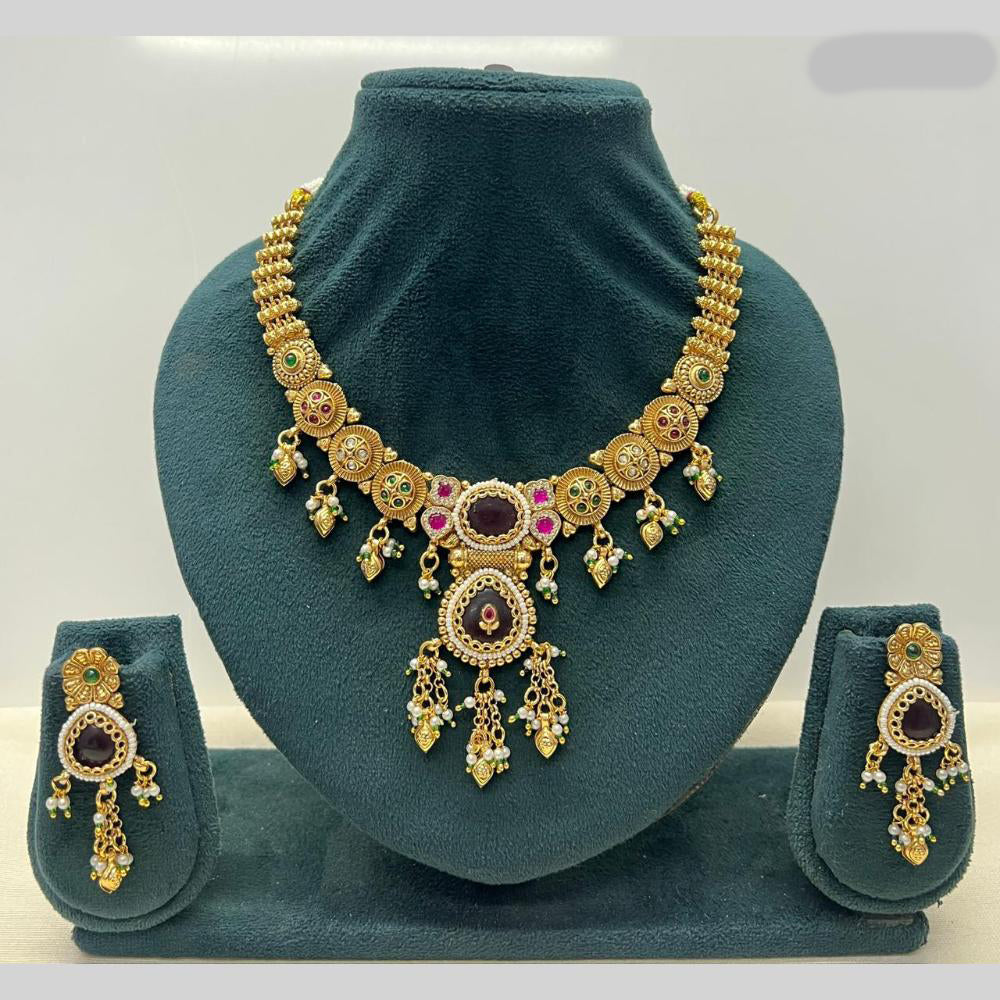 Rajwadi Collection Premium Pota Stone And Pearl Necklace Set
