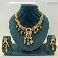 Rajwadi Collection Premium Pota Stone And Pearl Necklace Set