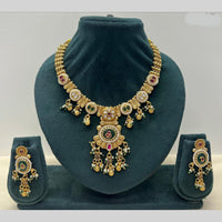 Rajwadi Collection Premium Pota Stone And Pearl Necklace Set