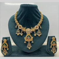 Rajwadi Collection Premium Pota Stone And Pearl Necklace Set