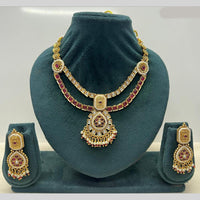 Rajwadi Collection Premium Pota Stone And Pearl Necklace Set