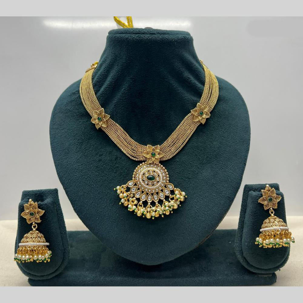 Rajwadi Collection Premium Pota Stone And Pearl Necklace Set