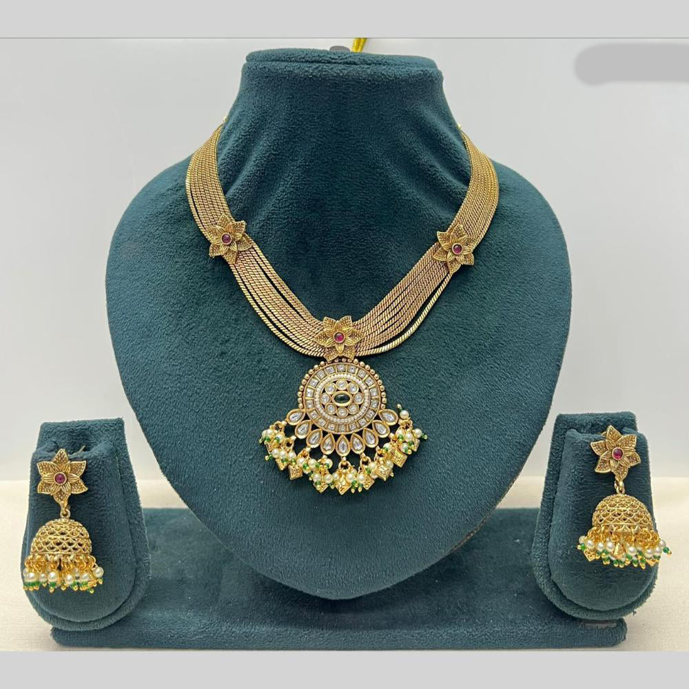 Rajwadi Collection Premium Pota Stone And Pearl Necklace Set
