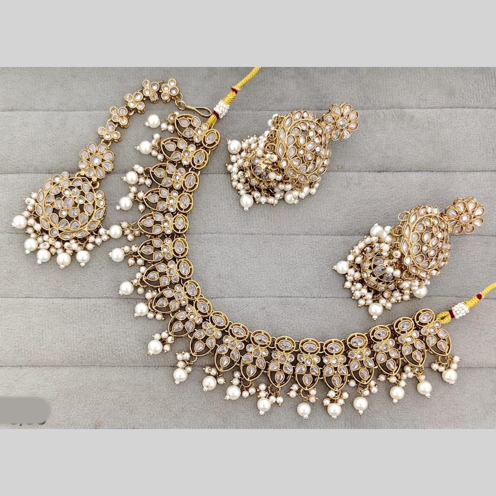 Rajwadi Collection Luxury Crystal Stone And Pearl Necklace Set