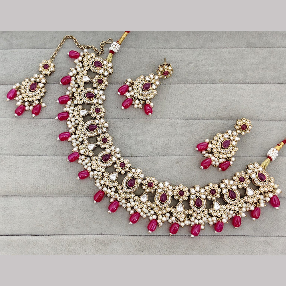 Rajwadi Collection Premium Pota Stone And Pearl Necklace Set
