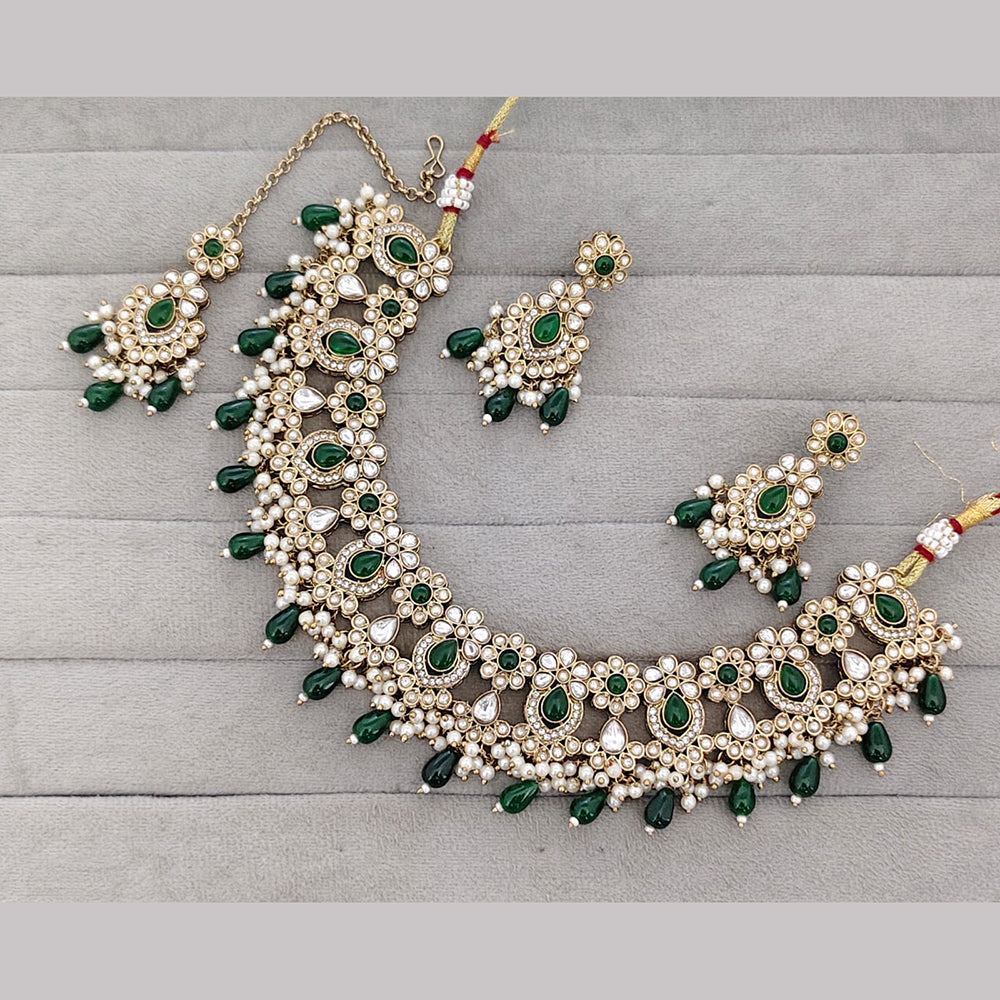 Rajwadi Collection Premium Pota Stone And Pearl Necklace Set