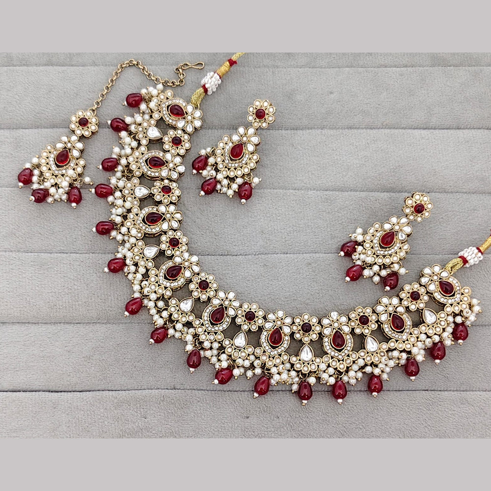 Rajwadi Collection Premium Pota Stone And Pearl Necklace Set
