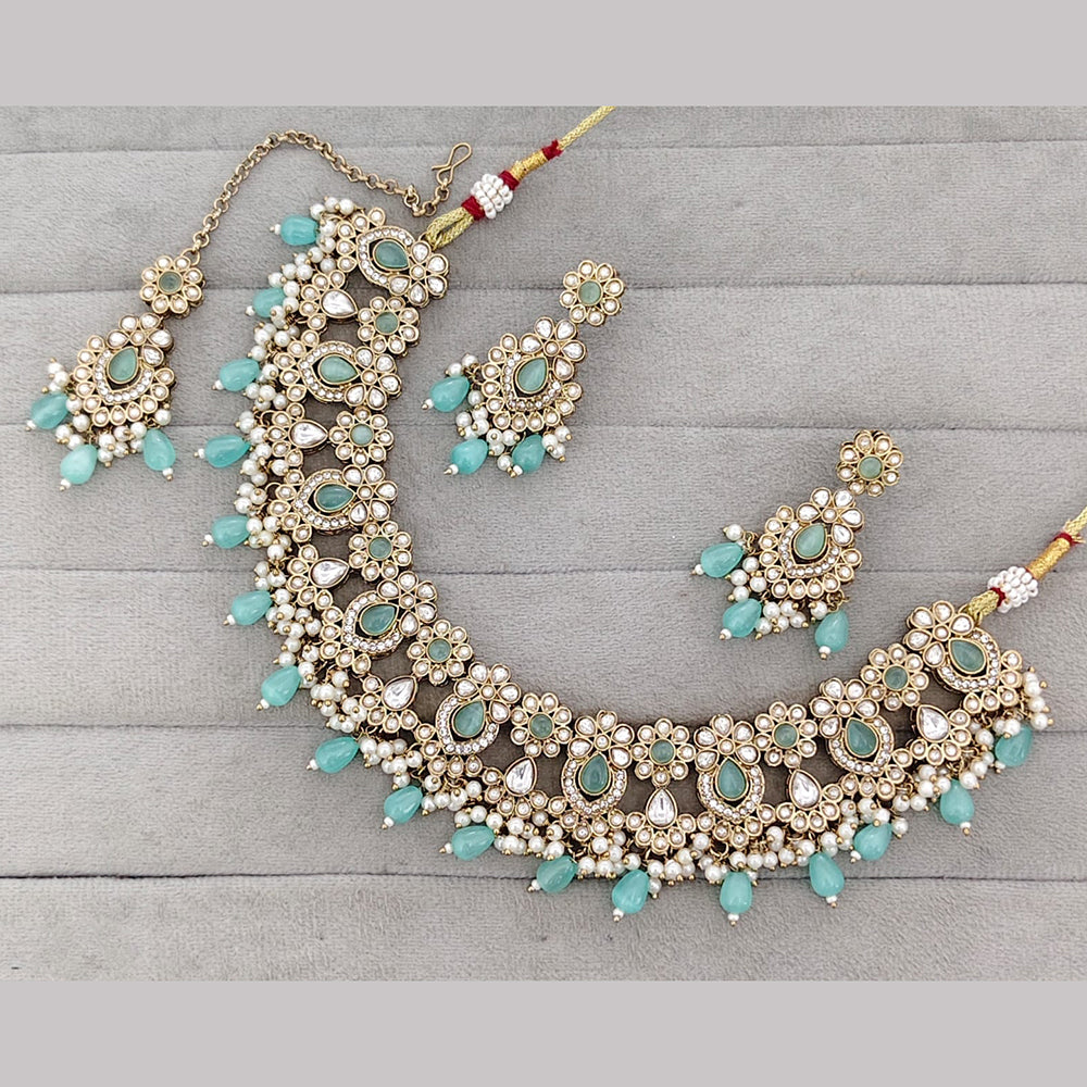 Rajwadi Collection Premium Pota Stone And Pearl Necklace Set