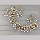 Rajwadi Collection Premium Pota Stone And Pearl Necklace Set