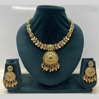 Rajwadi Collection Premium Pota Stone And Pearl Necklace Set