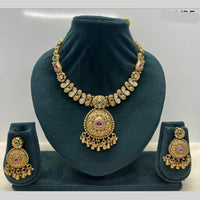 Rajwadi Collection Premium Pota Stone And Pearl Necklace Set