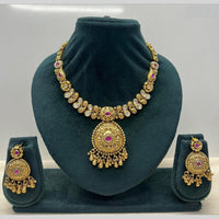 Rajwadi Collection Premium Pota Stone And Pearl Necklace Set