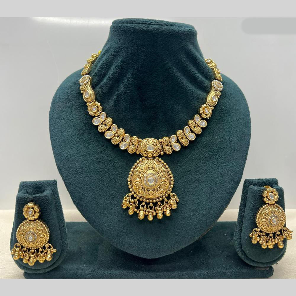 Rajwadi Collection Premium Pota Stone And Pearl Necklace Set