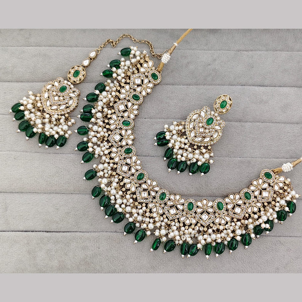 Rajwadi Collection Premium Pota Stone And Pearl Necklace Set