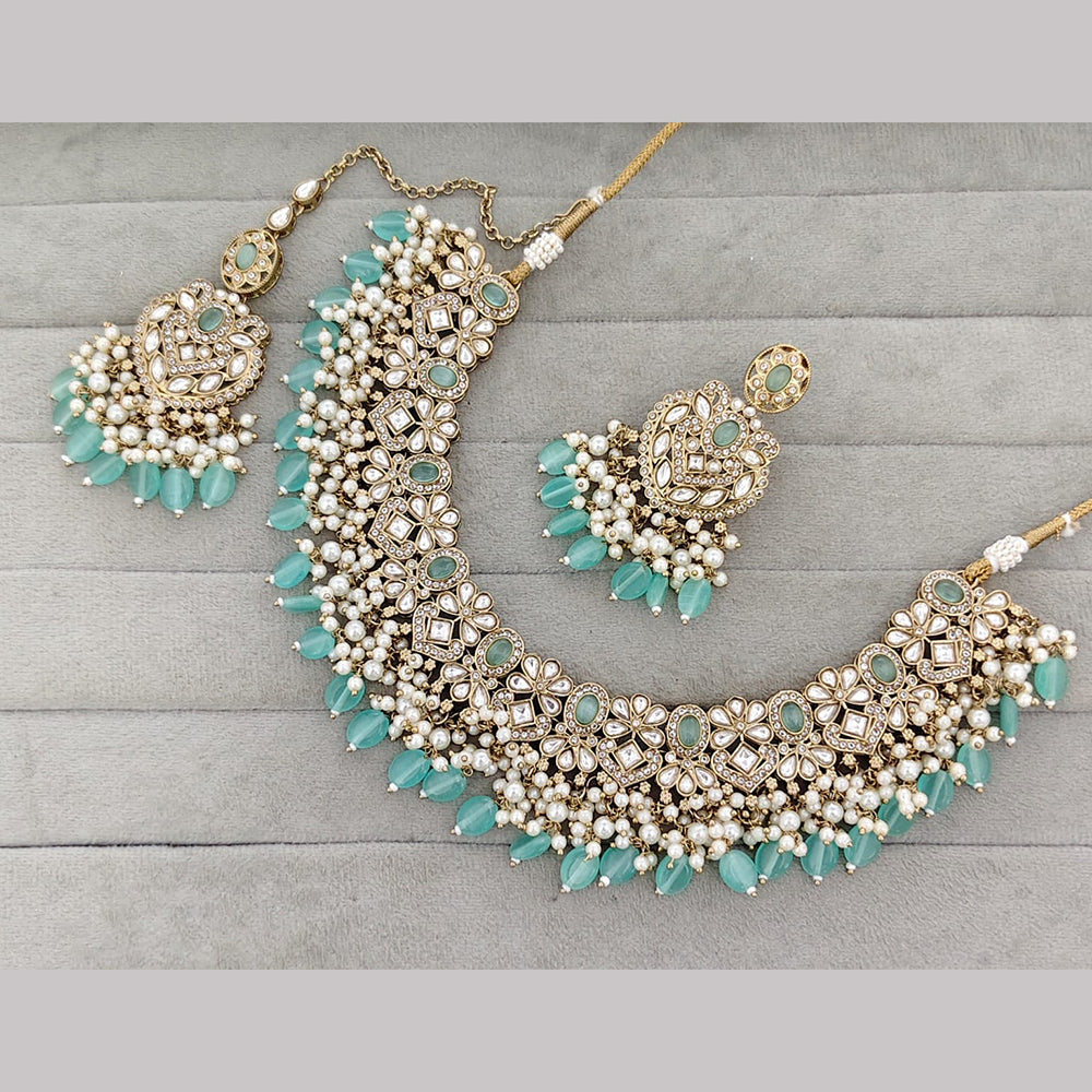 Rajwadi Collection Premium Pota Stone And Pearl Necklace Set