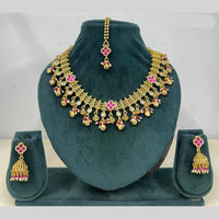 Rajwadi Collection Premium Pota Stone And Pearl Necklace Set