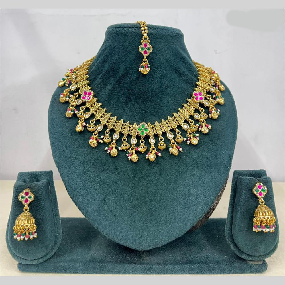 Rajwadi Collection Premium Pota Stone And Pearl Necklace Set