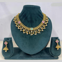 Rajwadi Collection Premium Pota Stone And Pearl Necklace Set
