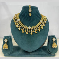 Rajwadi Collection Premium Pota Stone And Pearl Necklace Set