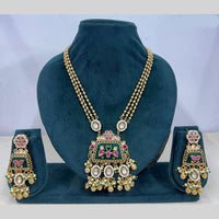 Rajwadi Collection Premium Pota Stone And Pearl Necklace Set