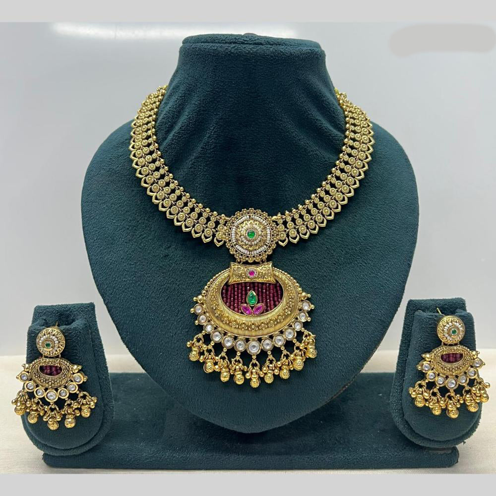 Rajwadi Collection Premium Pota Stone And Pearl Necklace Set