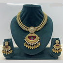 Rajwadi Collection Premium Pota Stone And Pearl Necklace Set