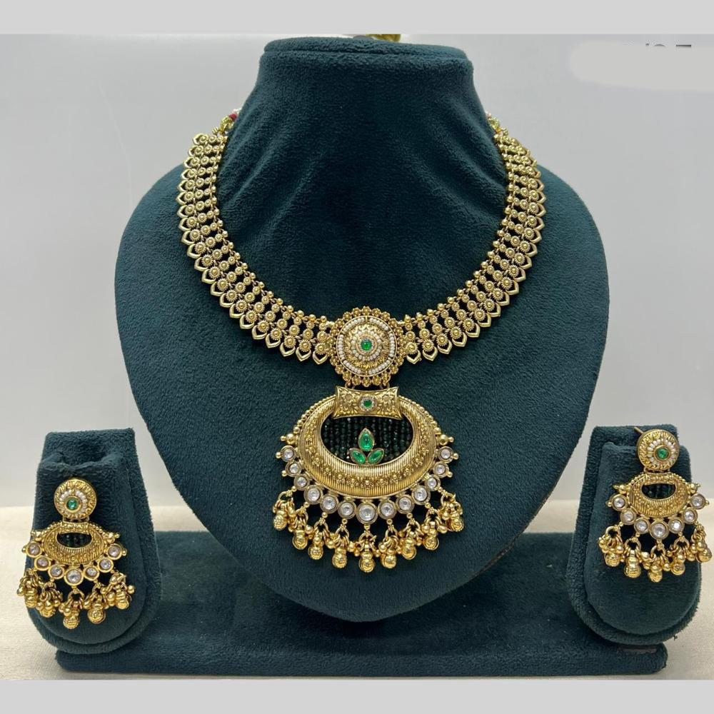 Rajwadi Collection Premium Pota Stone And Pearl Necklace Set