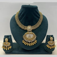 Rajwadi Collection Premium Pota Stone And Pearl Necklace Set