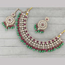 Rajwadi Collection Premium Pota Stone And Pearl Necklace Set